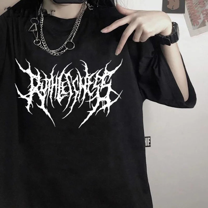 Women's T-shirts Korean Black Oversized Tshirt Tops Harajuku Vintage Aesthetic Gothic Graphic Punk Clothes Dropshipping Hip Hop