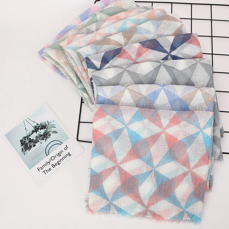 2026 New Hot Sale Solid Color Fashion New Geometric  Scarf Covered With Muslim Women Hijab Printed Chiffon Hijab