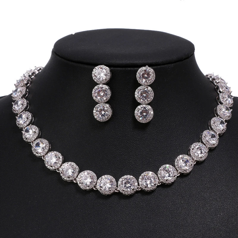 Elegant Bridal Jewelry Set Wedding Crystal Necklace Earrings Set Shiny Round Zircon Jewelry Set for Women