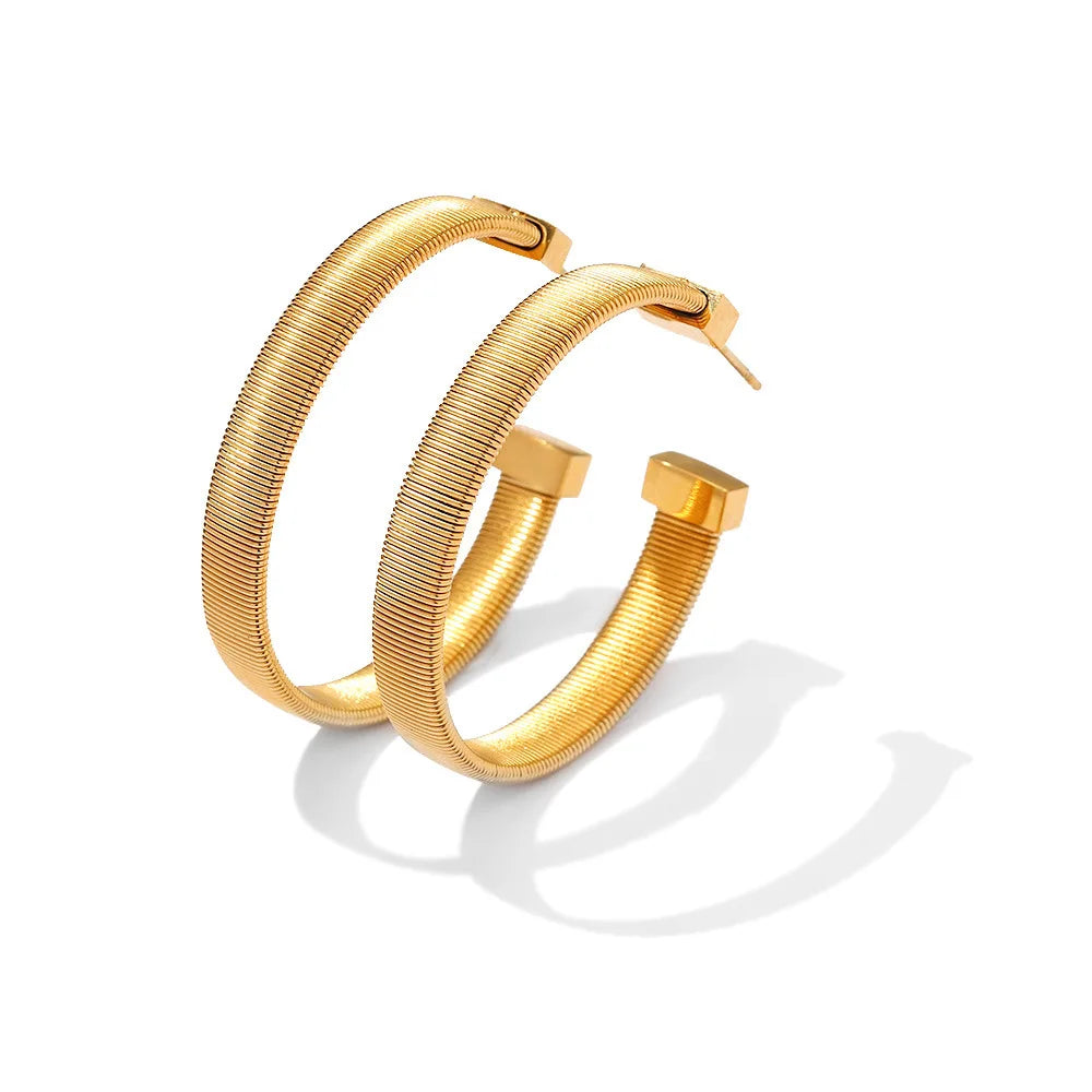 Vacuum Plating 316L Stainless Steel C Shape Circle Minimalist Screw Design Hoop Earrings for Women