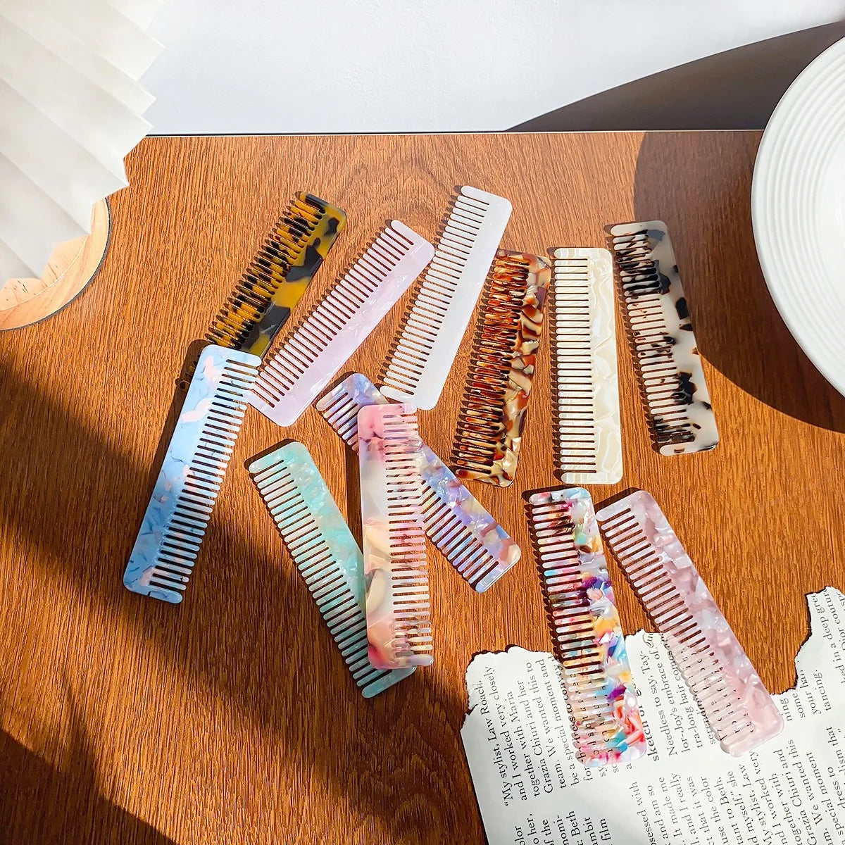 Customized Logo Acetate Hair Comb Fashion Korean Style Simple Acetate Hair Comb Wholesale Anti Static Wide Tooth Comb for Women