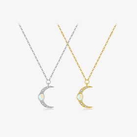FUAMAY Collares 925 Sterling Silver Moon Stone Necklace Dainty 18K Gold Plated Moon Necklace