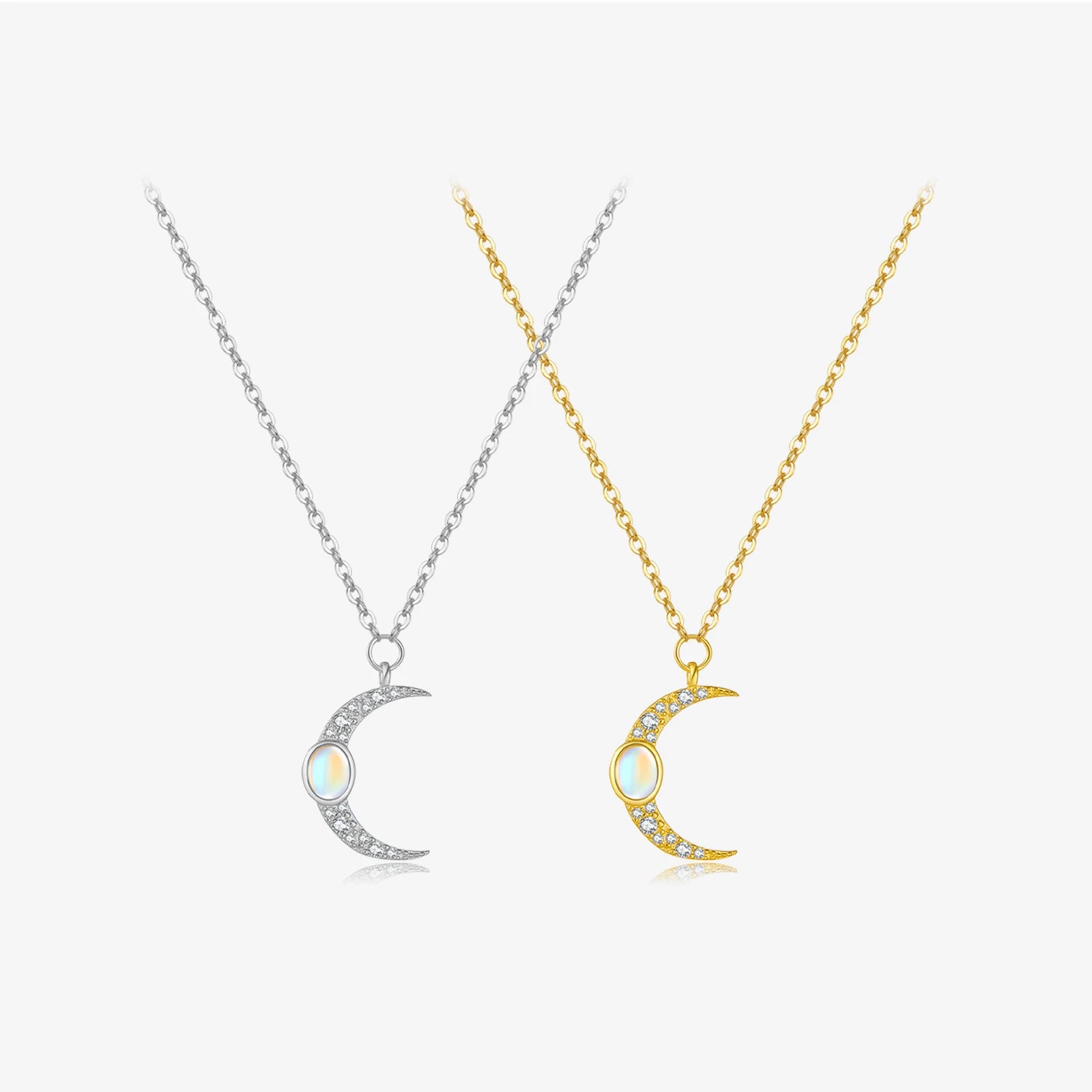 FUAMAY Collares 925 Sterling Silver Moon Stone Necklace Dainty 18K Gold Plated Moon Necklace