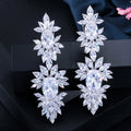 Luxurious Clear Marquise Cut Cubic Zircon Crystal Claw Setting Wedding Long Drop Dangle Earrings for Bridal Costume Accessory