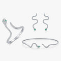 925 Sterling Silver Punk Fashion  Exquisite Clear CZ Snake Adjustable Rings Bangle Earrings for Women Fine Jewelry Sets