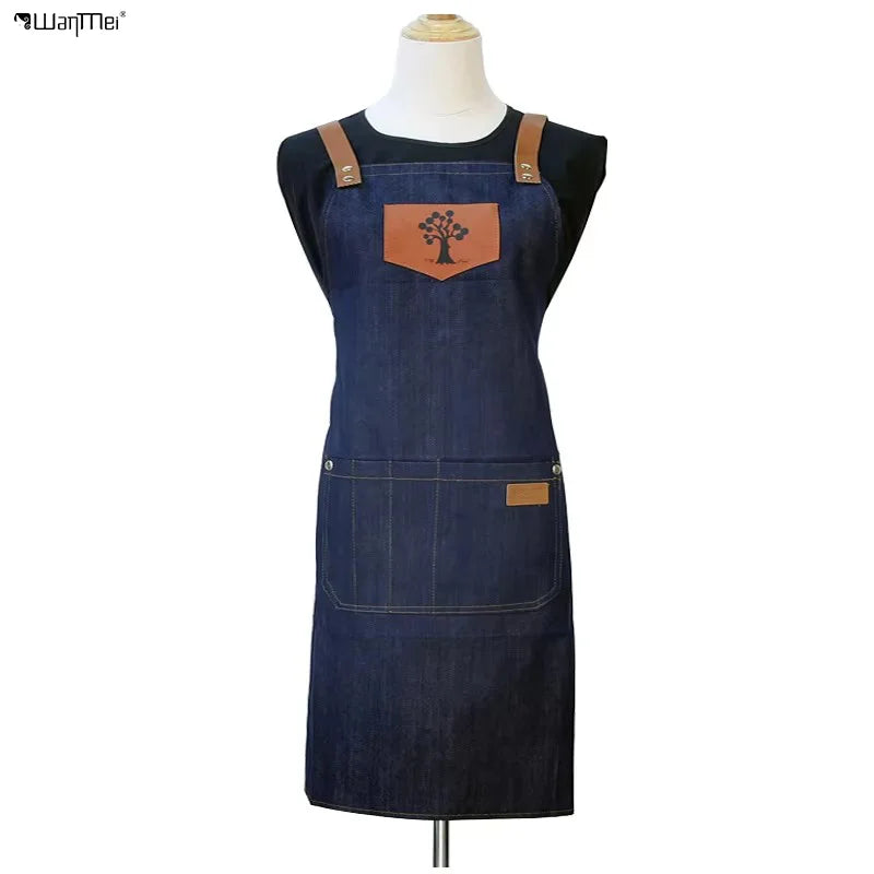 Wanmei Denim Apron Dyeing Hairdresser Cloth Skirt Work Clothes Barber Apron