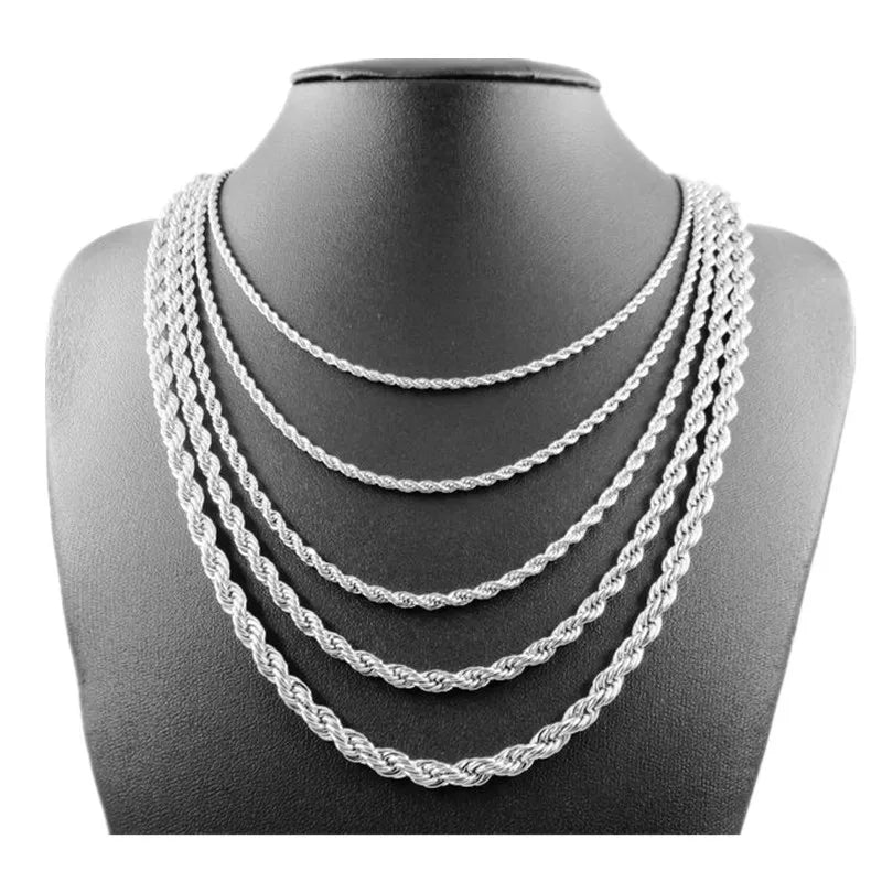 Factory 5mm Twisted Singapore Link Chain Necklace Stainless Steel Platinum Plated Geometric Trendy Gift Jewelry Making 30g