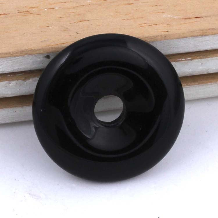 HZ Black Obsidian Donut Rainbow Round Donuts Natural Gemstones Stones Donuts Pendants Crystal Healing Folk Crafts