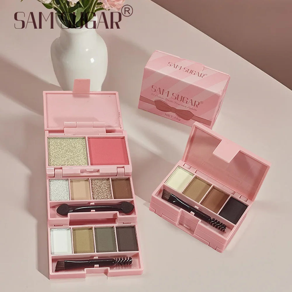 Portable Folding Makeup Tray Summer10 Colors Eyeshadow Palette Glitter Pearly Waterproof Matte Delicate Ins Eyeshadow