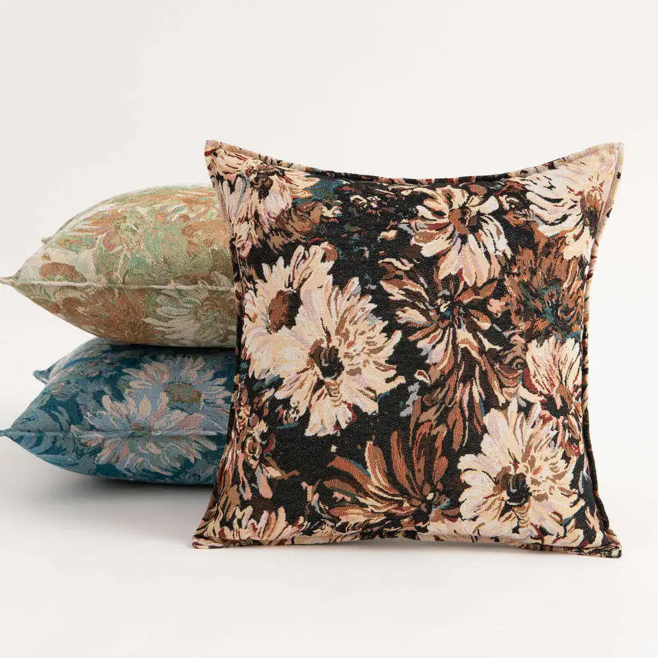 Innermor Woven Jacquard Luxury Modern American Style Bedroom Red Floral Pattern Square Throw Pillow Cover Heated Portable