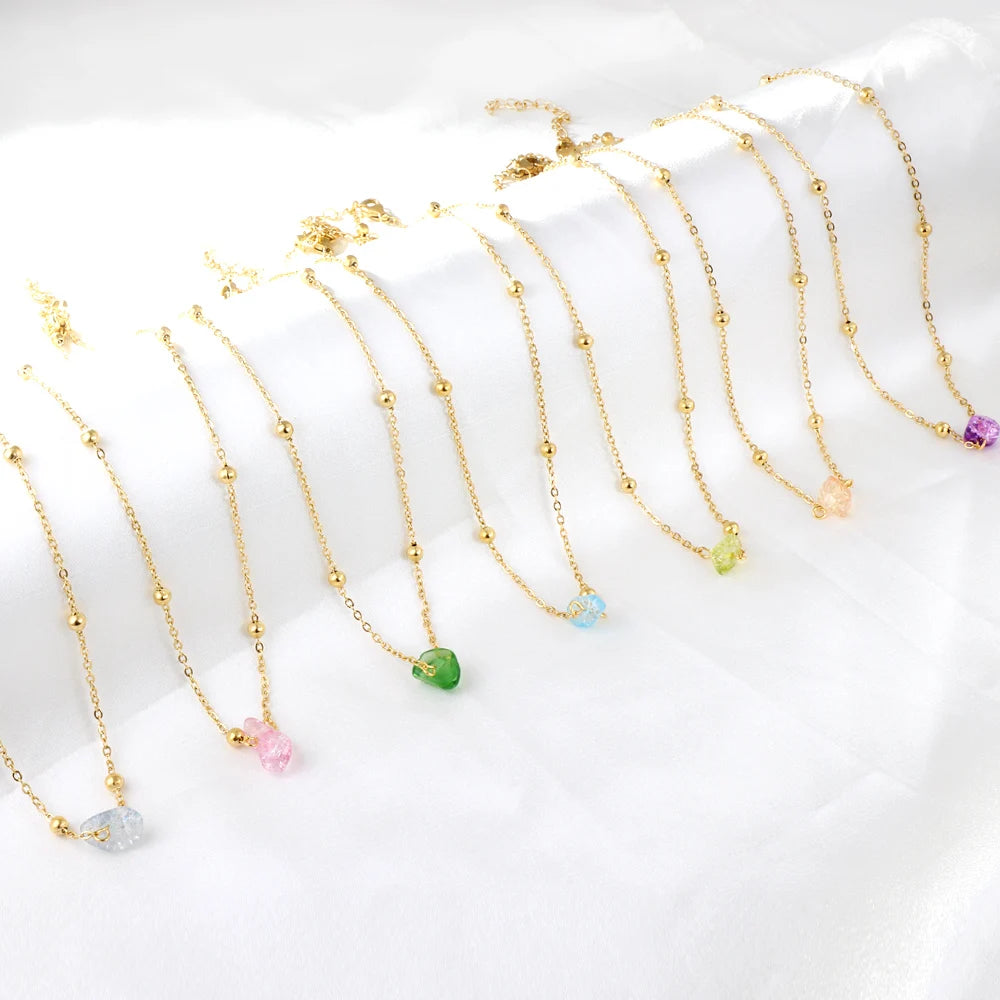 ASON New Arrival Luxury Colorful Shaped Zircon Thick Stainless Steel 18K Gold Plated Pendant Necklace