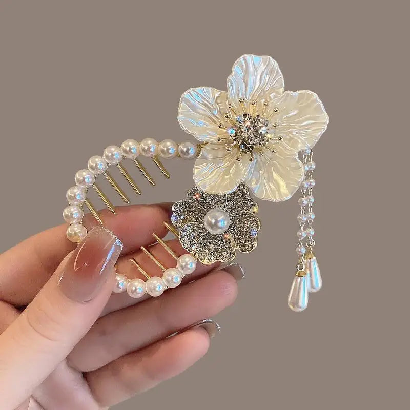 2023 New Arrival Hair Coil Flower Women Metal Tassels Hair Claw Clips