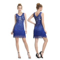 1920s Flapper Girl Fringe Dress V-Neck Sleeveless See-Through Mesh Bodycon Tired Tassel Dress Glitter Gatsby Party Club Dress
