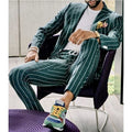 Sports Style Green Stripe Notched Lapel  Mens Suits 2 Pieces Groom Wedding Tuxedos Terno Masculino Prom Blazer Jacket+Pants