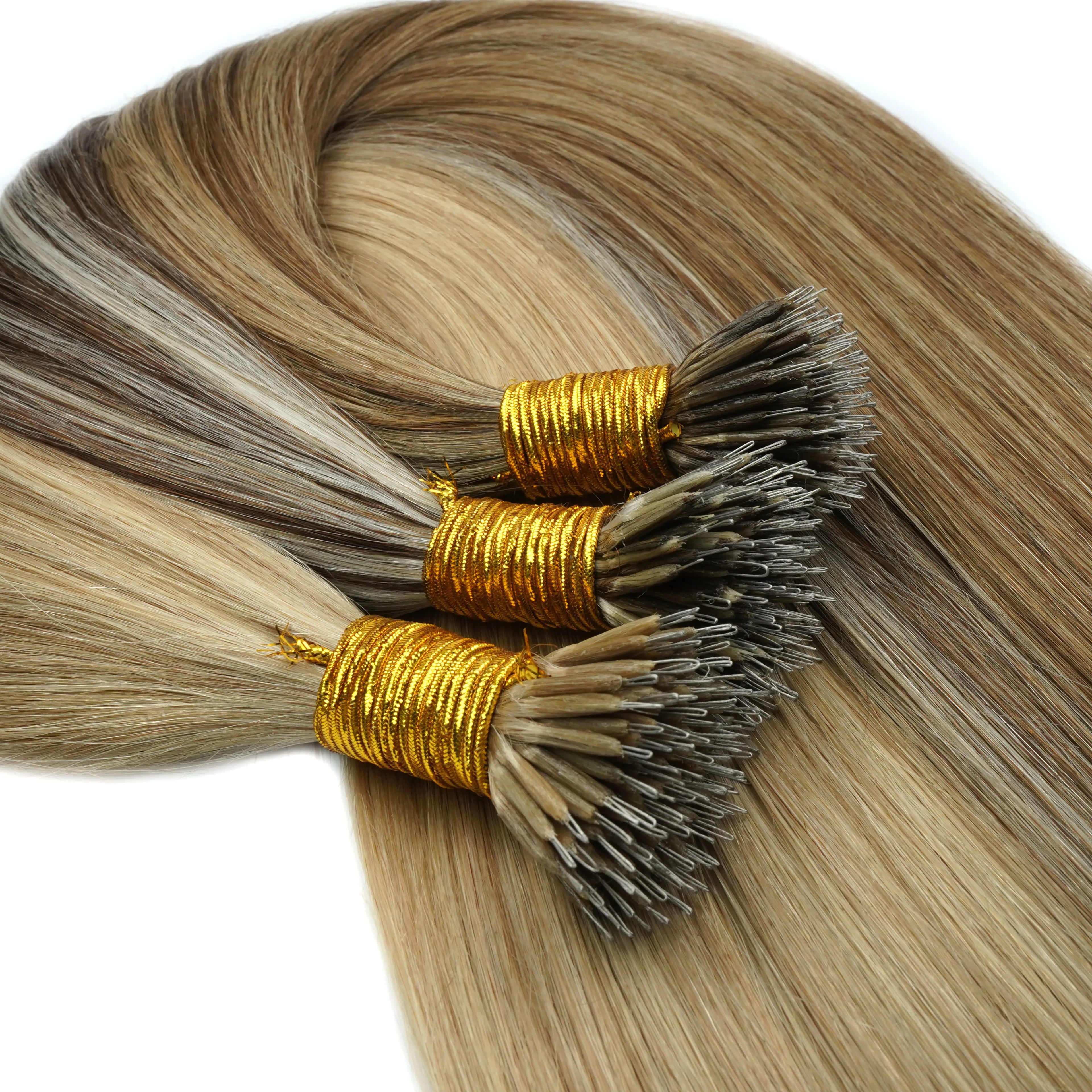 Nano Ring Double Drawn Thick Remy Hair Full Cuticles Luxury Quality Shedding Free Double Weft Customizable Color Texture Russian