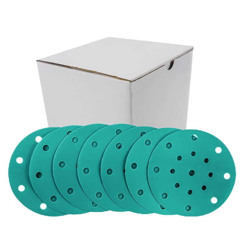 6 Inch 9 Hole Self Adhesive Abrasive Paper Discs Green Polyester Film Sanding Disc for Car