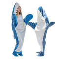 Women Cartoon Blue Shark Blanket One-piece Shark Sleeping Onesie Flannel Shark Home Wear