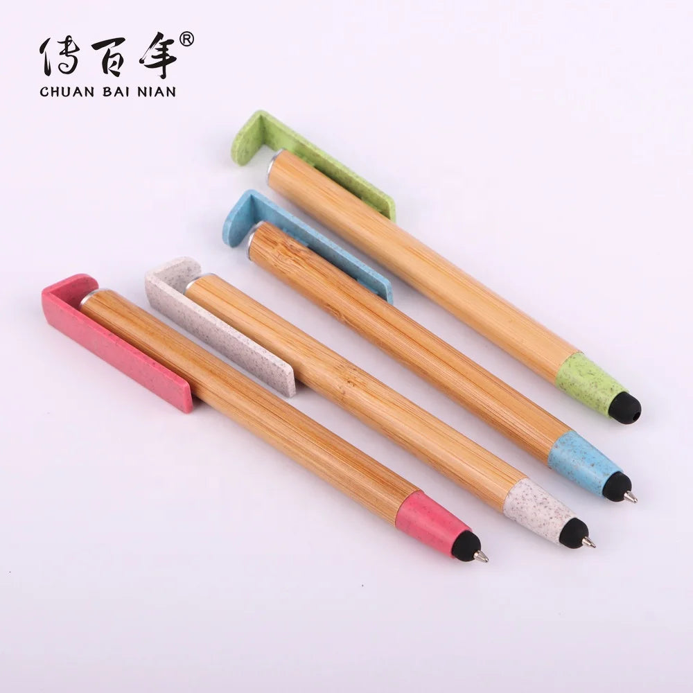 New Design Eco Bamboo 3-in-1 Multifunction Sports Pen with Logo for Stylus and Phone Holder