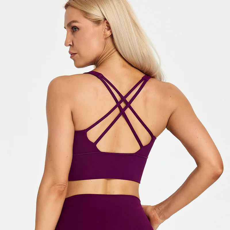 Women's Stretch Strappy Yoga Running Workout Active Sports Bra
