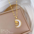 Moon Rose Luxury Temperament Gorgeous Full Diamond Necklace Gold Plated Non Tarnish Stainless Steel Chain Necklace