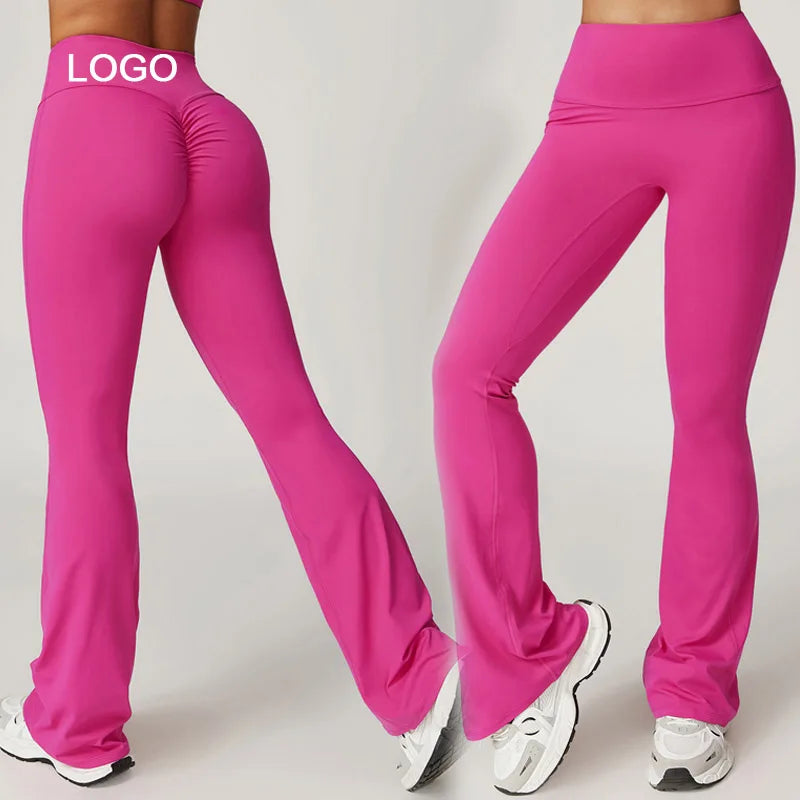 Girls Women Solid Flared Leggings High Waist Four-Way Stretch Eco-Friendly Spandex/Nylon Shiny Full Length