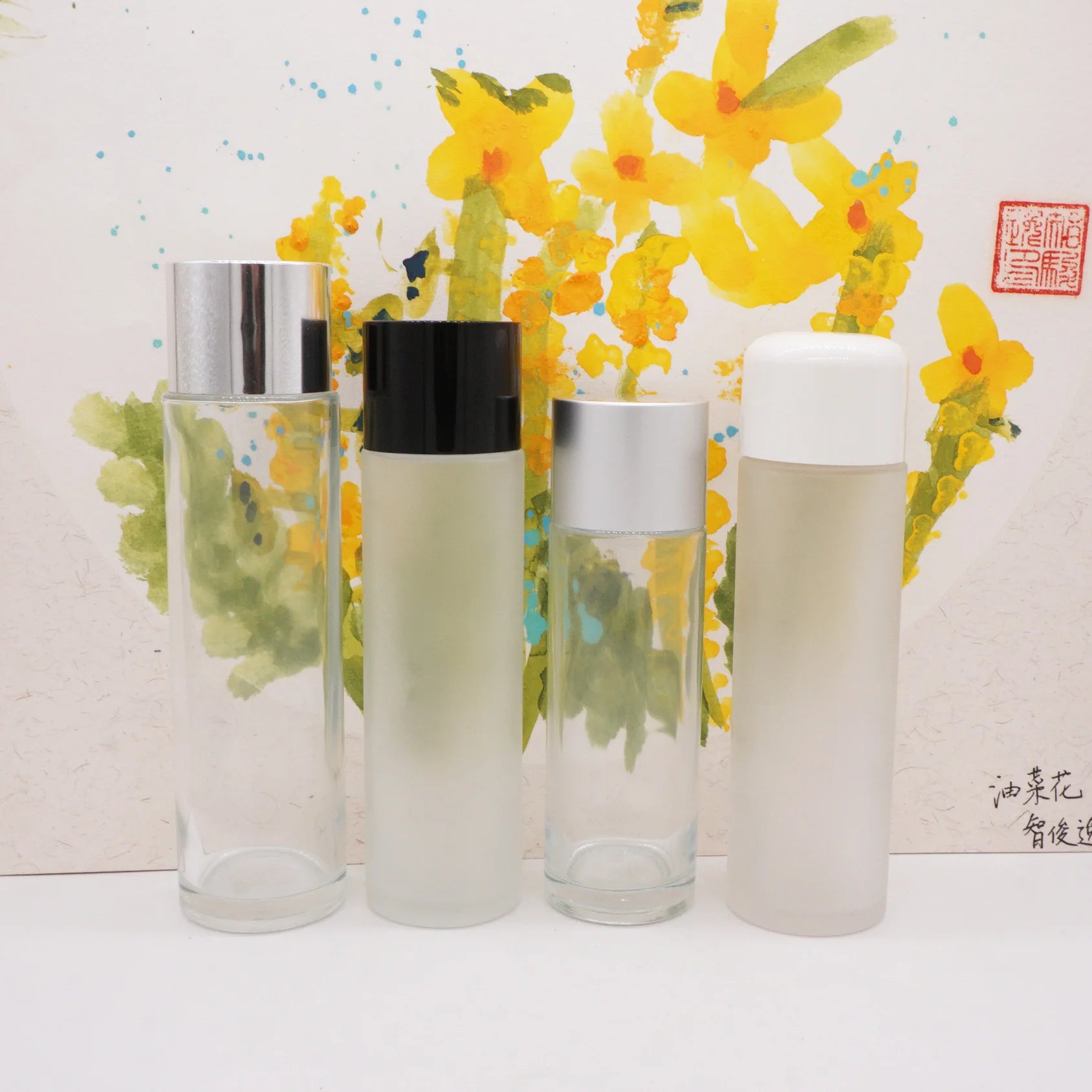 120ml 150ml Frost Glass Tall Cosmetic Bottle Toner With Orifice Reducer
