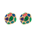 French Classic Irregular Stone Colorful Enameled 18K Real Gold Plated Round Brass Stud Earrings