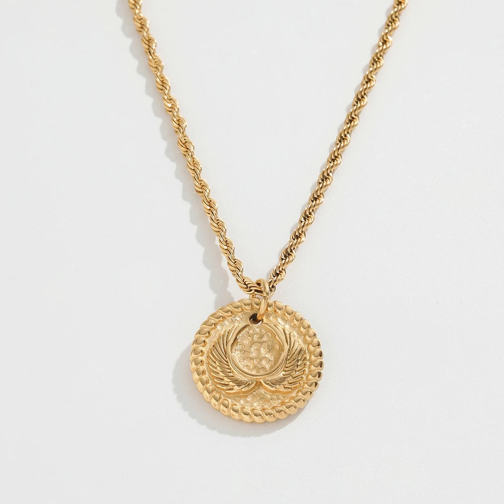 Joolim 18k Gold Plated  Rope Chain Stylish  Angel Wings Pendant Necklace Stainless Steel Fashion Jewelry