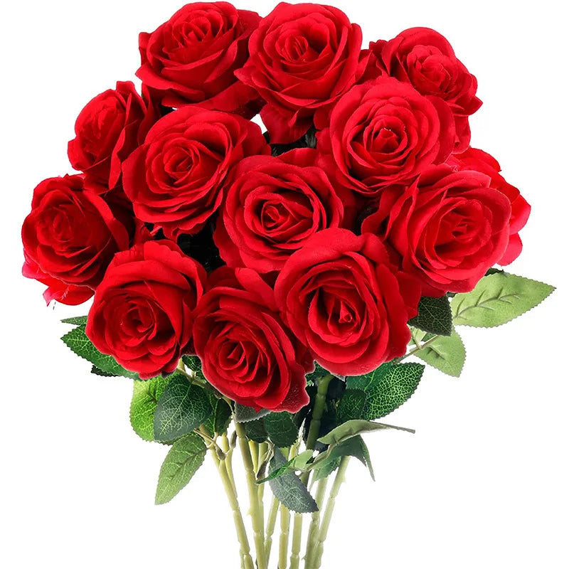 A-1656 Wholesale Cheap Simulated Fabric Plastic Rose Flowers Wedding Party Decorative Artificial Silk Fake White Red Roses