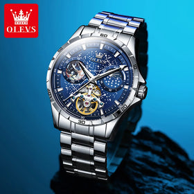 OLEVS 6689 New High Quality Fashion Design Fully Automatic Mechanical Watch Luminous Moonphase Disk Skeleton Men's Watch