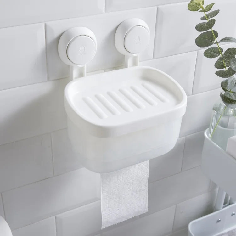 TAILI Wall Mounted Bathroom Organizer Square Plastic Tissue Box Holder Toilet Paper Rack Shower Caddy for Convenient Storage