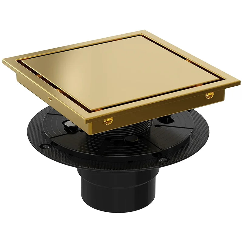 Wholesale 6 Inch 304 Stainless Steel Shower Drain Brushed Gold Square 2-in-1 Tile Insert Cover Floor Drain for Bathroom