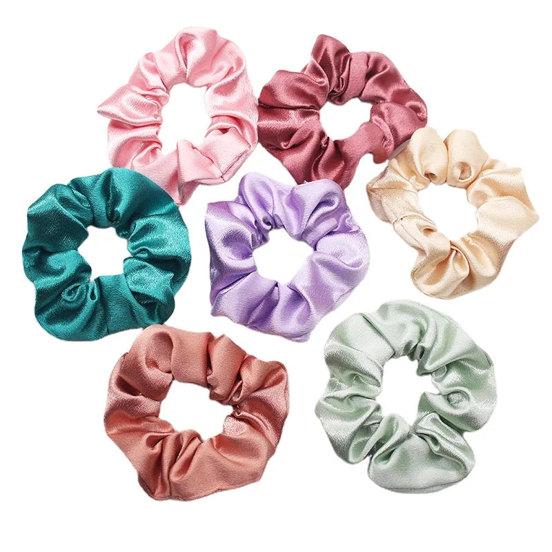 Wholesale Luxury Solid Color Thick Satin Hair Scrunchies Elastic Hair Ties Large Satin Scrunchy for Girl