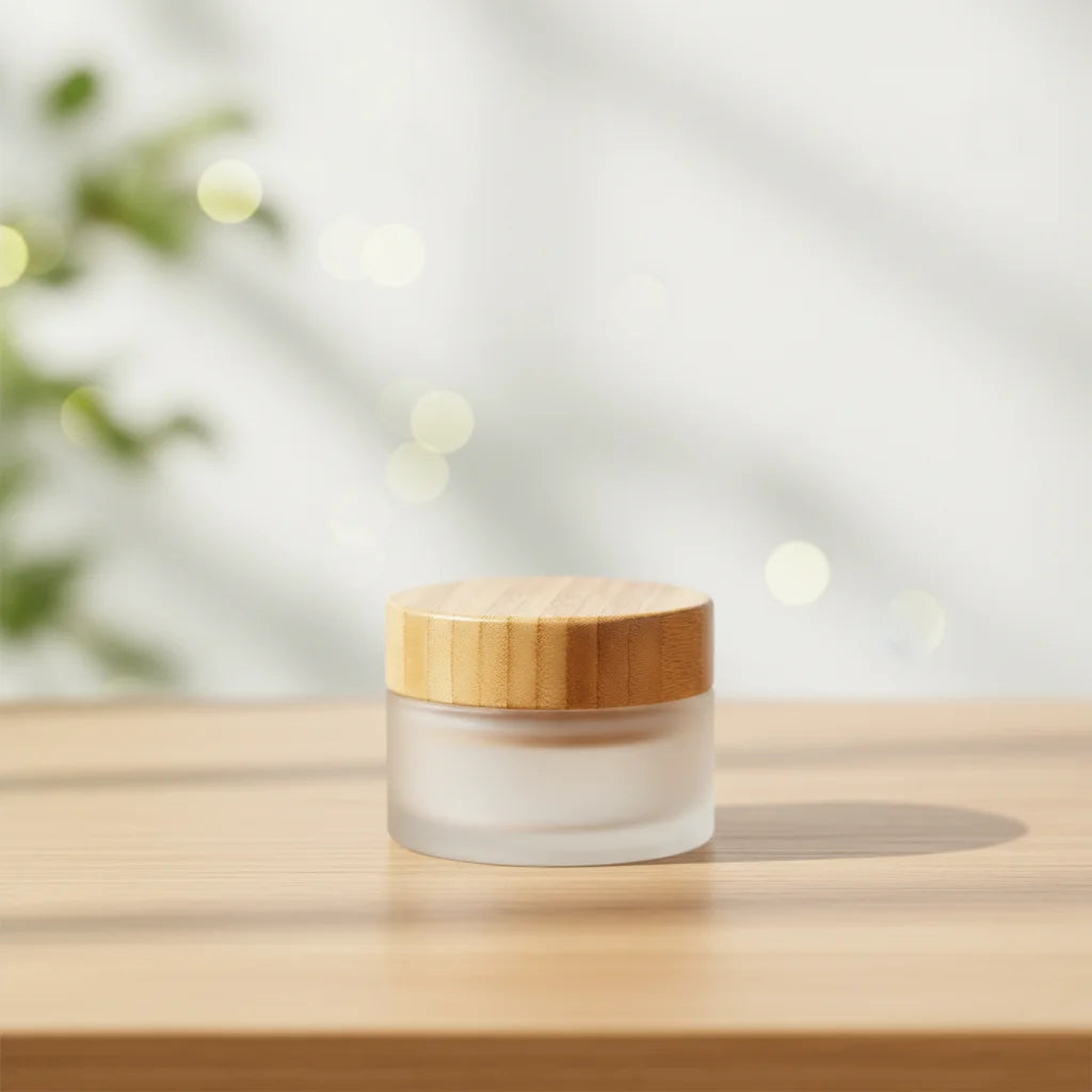 15g Eco Friendly Bamboo Packaging Cosmetic Frosted Glass Jar Bamboo Cap
