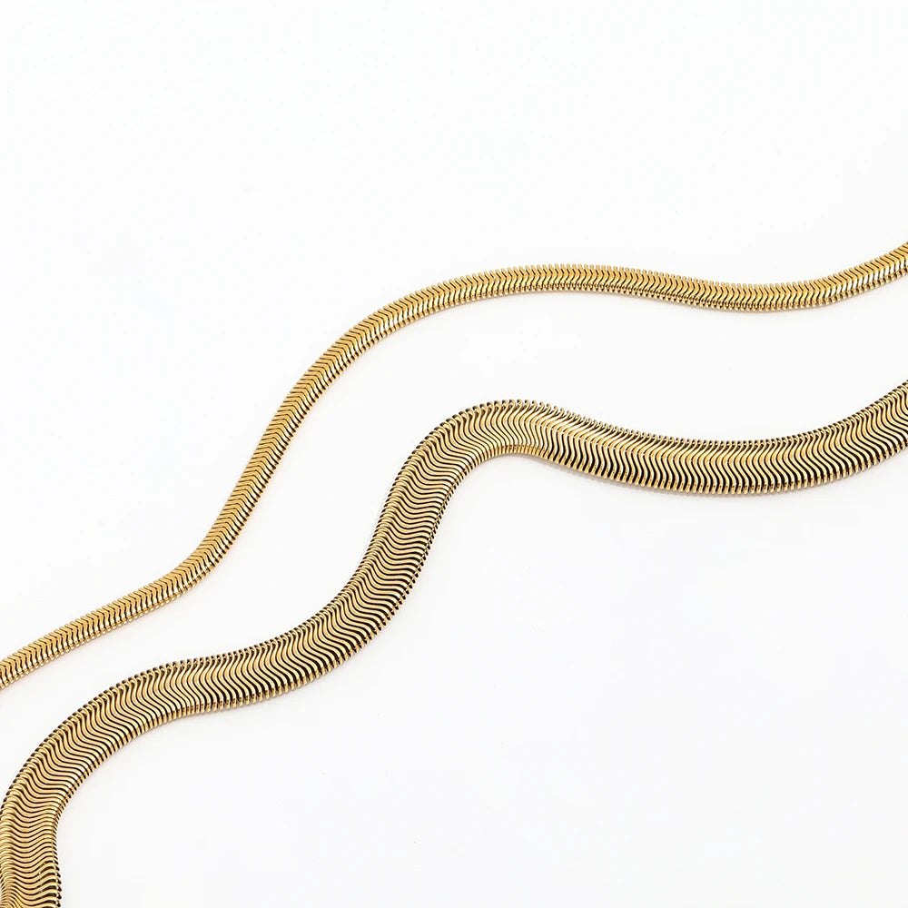 Fenny 18K PVD Gold Plated Waterproof&No Fade Fashion Delicate Simple Snake Bone Chain Stainless Steel Bracelet Trendy for Women