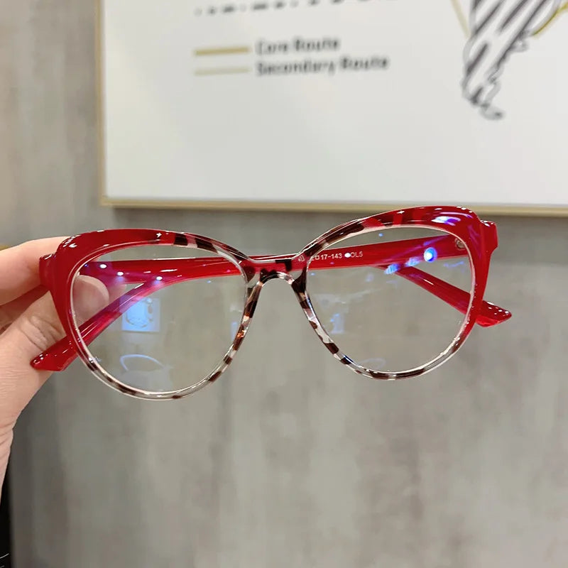 2023 New Fashion Solid Pattern Optical Computer Eyeglasses for Women PC Plastic Frame Red Anti-Blue Light Cat Eye Glasses