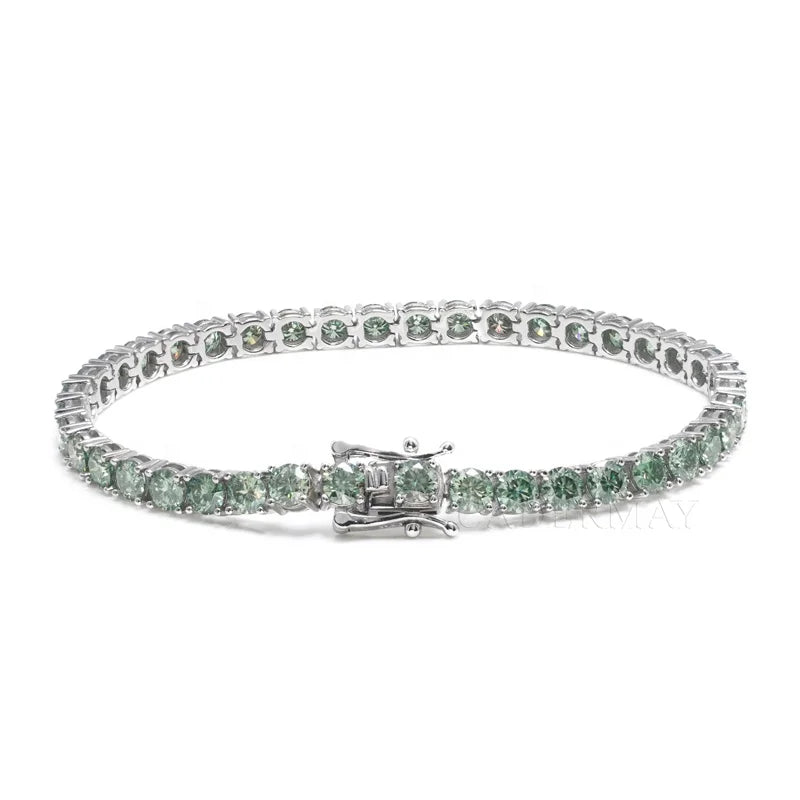 Factory  Price  S925 Sterling Silver 3mm 4mm 5mm Trendy Hip Hop Jewelry Iced Out Green Color Tennis Bracelets