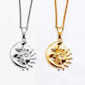Personalized Sun Moon Necklace 18k Gold Plated Celestial Sun and Half Moon Pendant Necklaces for Women