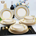 24pcs Elegant Bone China Porcelain Royal Gold Dish Plate Dinner Dinnerware Luxury Gold Rim Bowl Sets