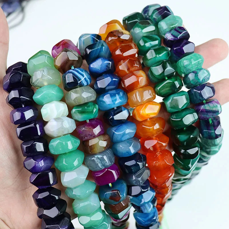 Natural Faceted Irregular Tube Flat Agate Loose Beads Strings Cut Freeform Big Cube Bad for DIY Jewelry Making 15MM