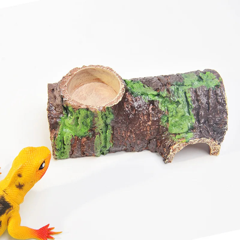 Resin Reptile Rock Hide Cave Reptile Hiding with Water Bowl for Reptile Lizard Drinking Bowl