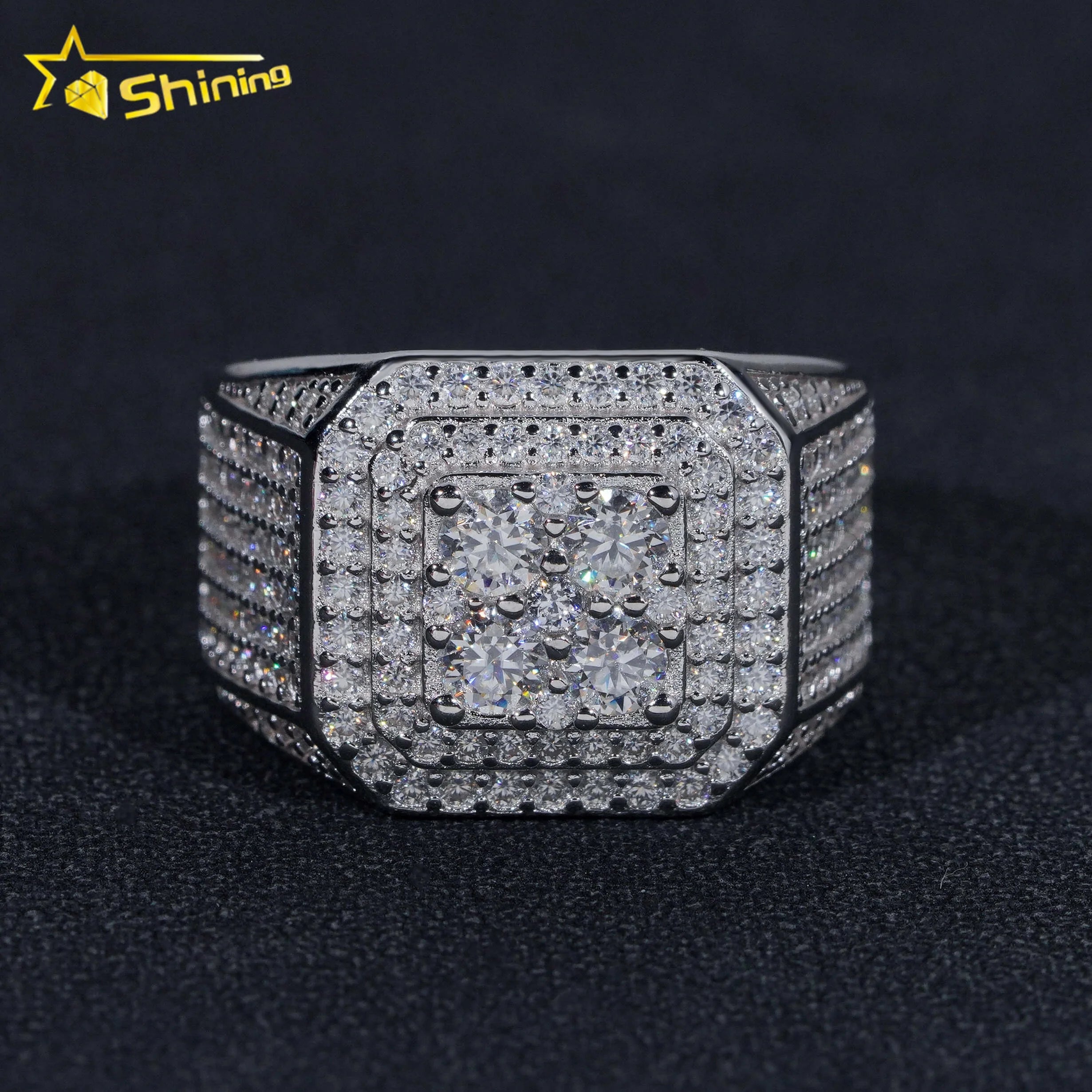 Wholesale Price Custom VVS Diamond Hip Hop Iced Out Moissanite Mens Ring 925 Sterling Silver Jewelry