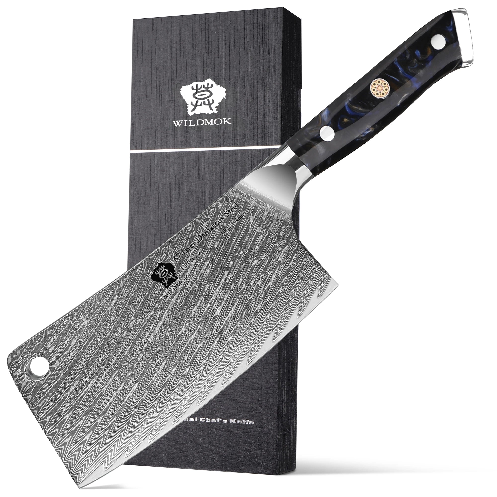 WILDMOK 6.5 Inch Kitchen Bone Chopper Cutter Knife 67 Layer Damascus VG10 Steel with Resin Handle