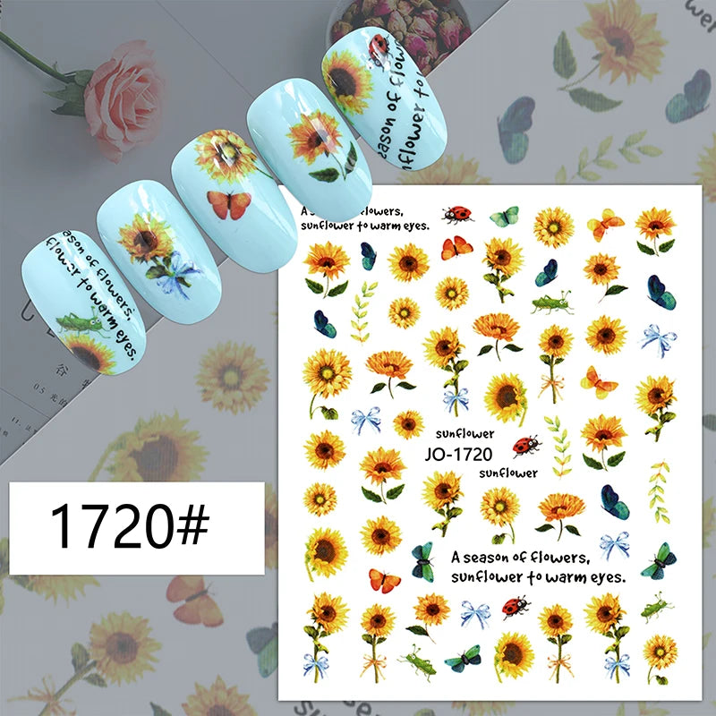 2023 New Nail Art Sunflower Stickers Flower Sunflower Spring and Summer Diy Back Glue Nail Stickers
