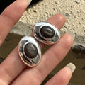 Fine Jewelry Minimalist 925 Sterling Silver Statement Stud Earring Natural Black Stone Earring for Women