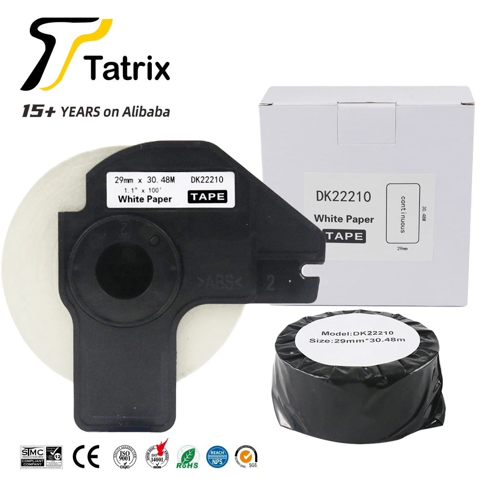 Tatrix DK22210 Shipping Label DK 29mm Black on White Self Adhesive Thermal Paper Roll DK-22210 DK22210 for Brother QL Printer