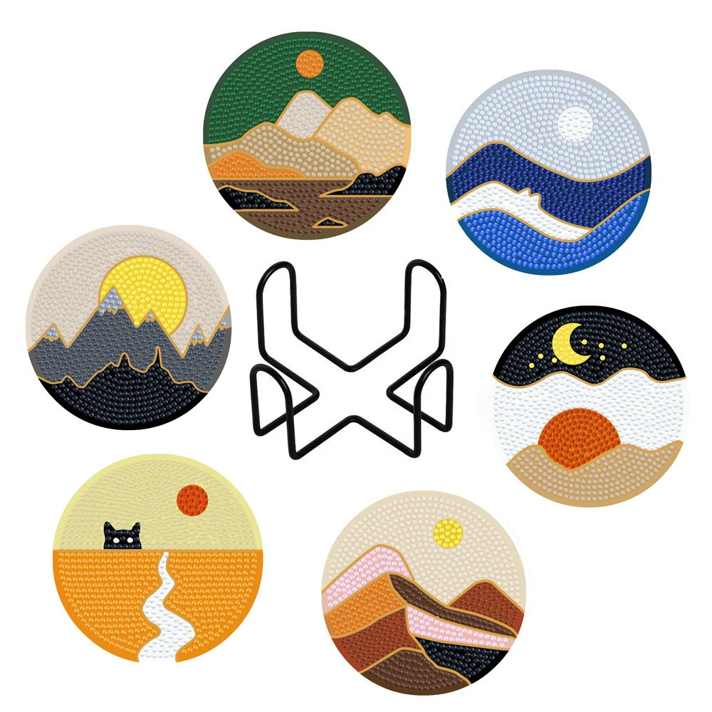 Landscape Diamond Painting Coaster DIY Handmade Dining Table Thermal Insulation Mat Diamond Painting Kit