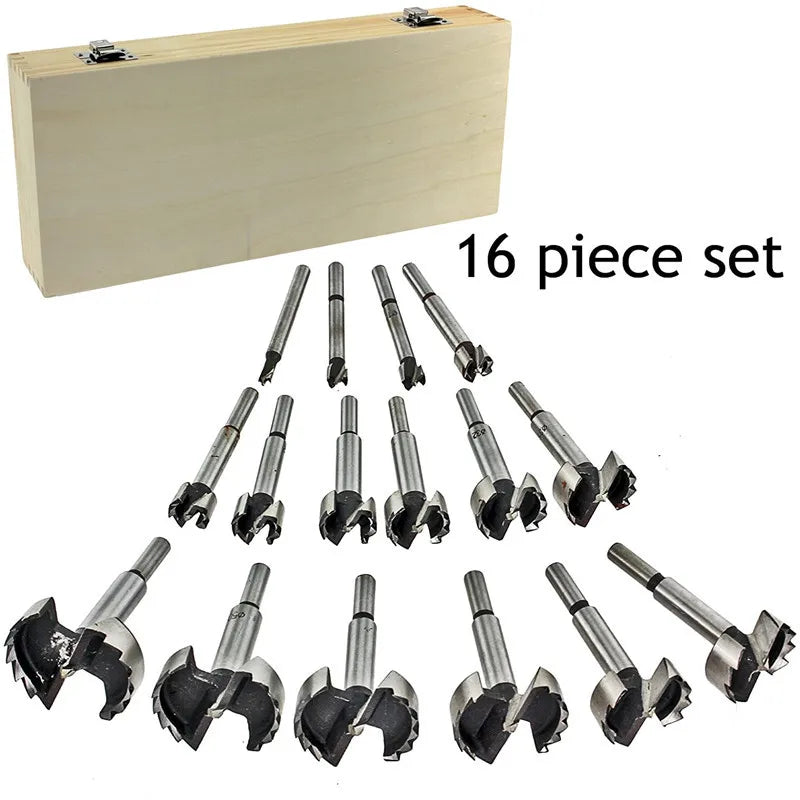Free Shipping 16PCS 6-54mm High Carbon Steel Forstner Tips Woodworking Tools Hole Saw Cutter Hinge Boring Drill Bits Round Shank
