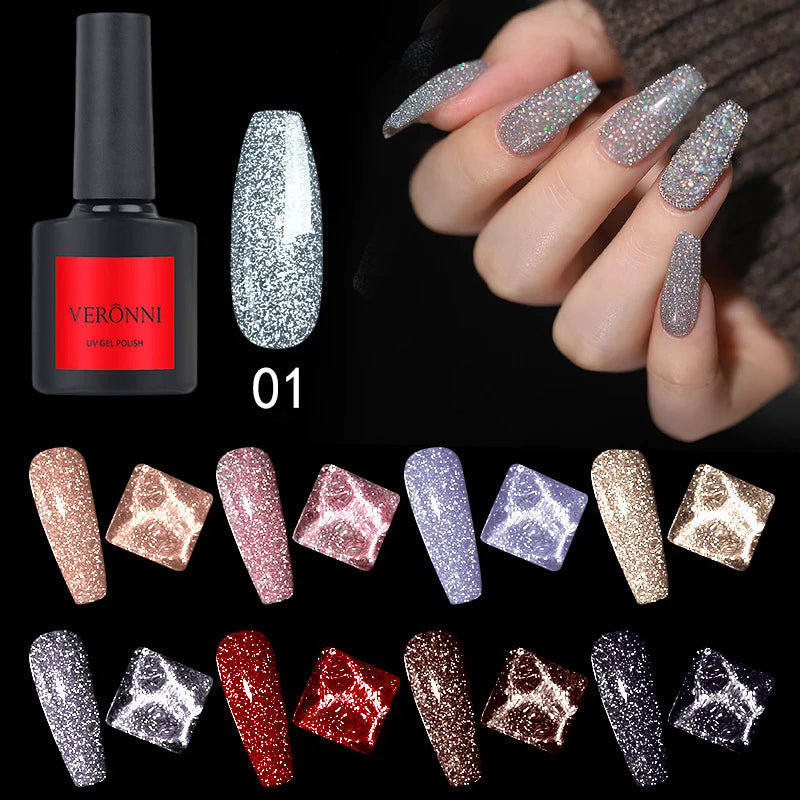 VERONNI 12 Color 10ml Flash Gel Polish Diamond Disco Reflective Glitter Gel Nail Polish