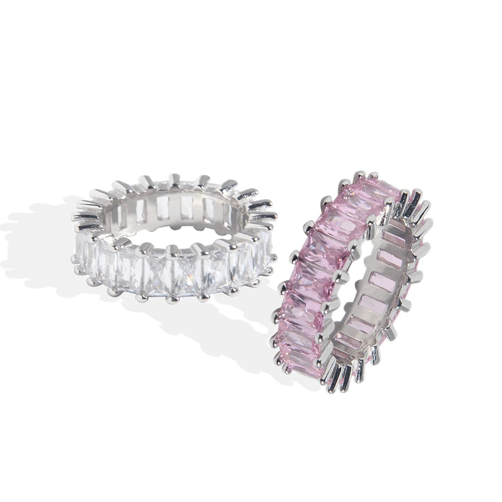 Silver Baguette Stacking Ring Anniversary Diamond Band Ring Cubic Zirconia S925 Sterling Silver Band Eternity Ring